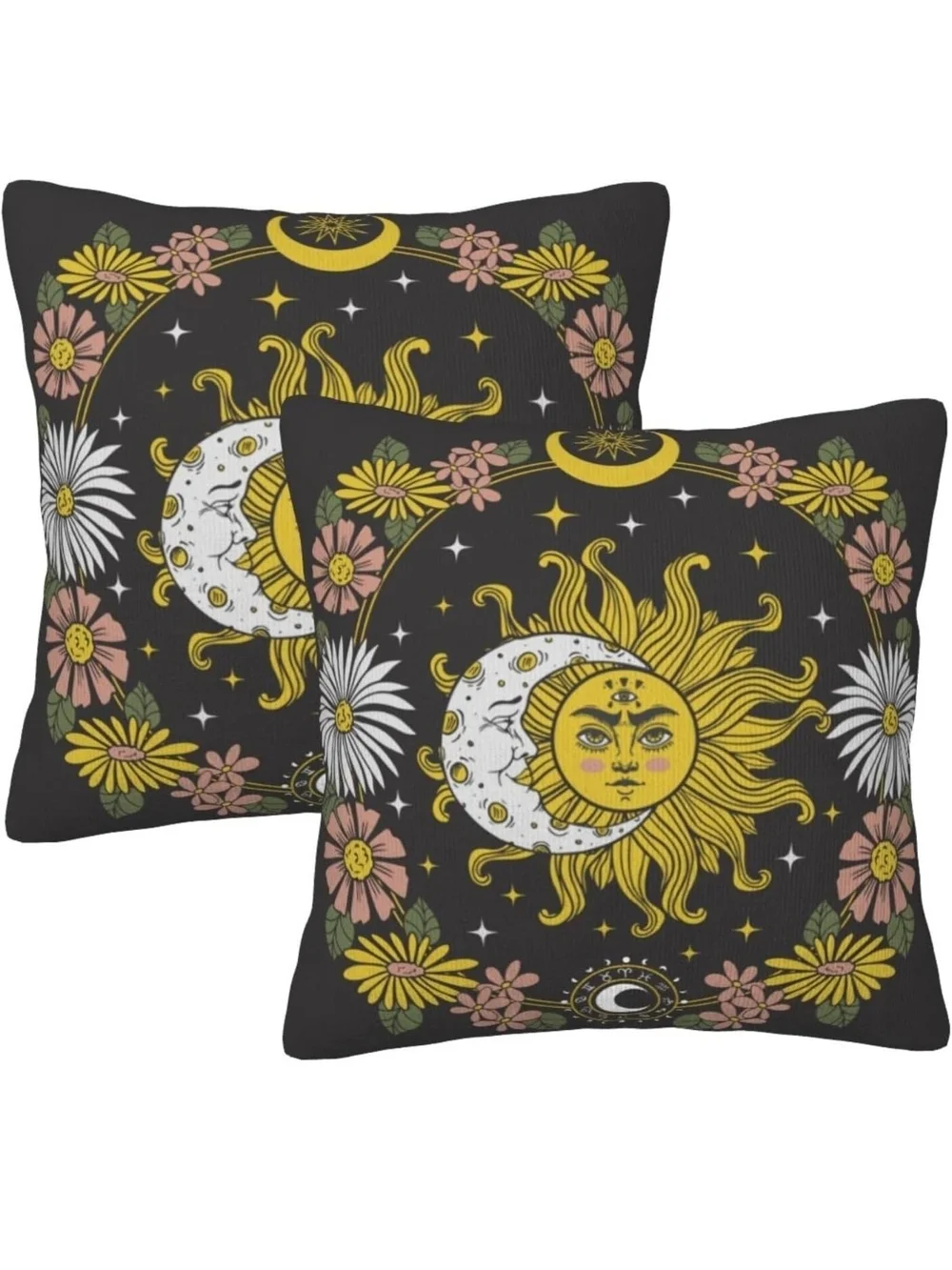 Bohemian Sun & Moon Decorative Pillows  - 2 Pack   18x18